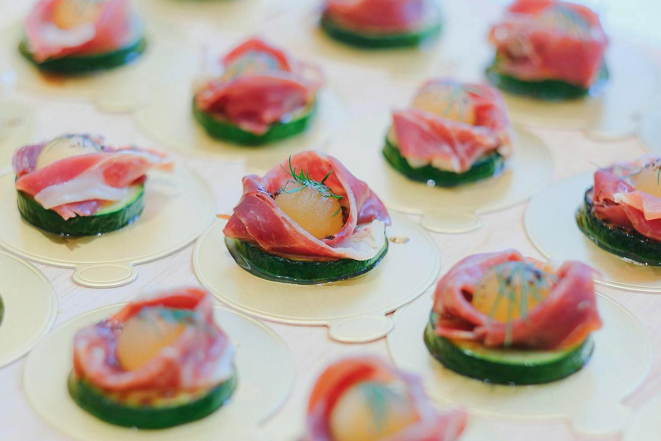 Parma Ham Cucumber Tart w/ Honeydew & Cheddar Cheese